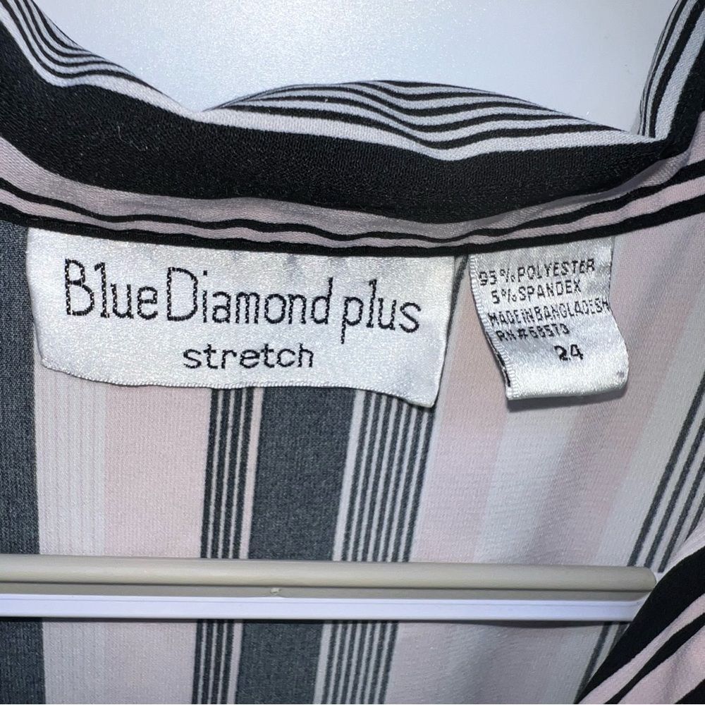 Blue Diamond Plus Stretch Short Sleeve Striped Blouse - Pink/Black/Off White 24 - Picture 8 of 8